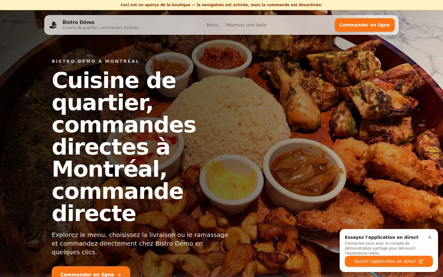 La vitrine Bistro Démo affichée dans Sellhand