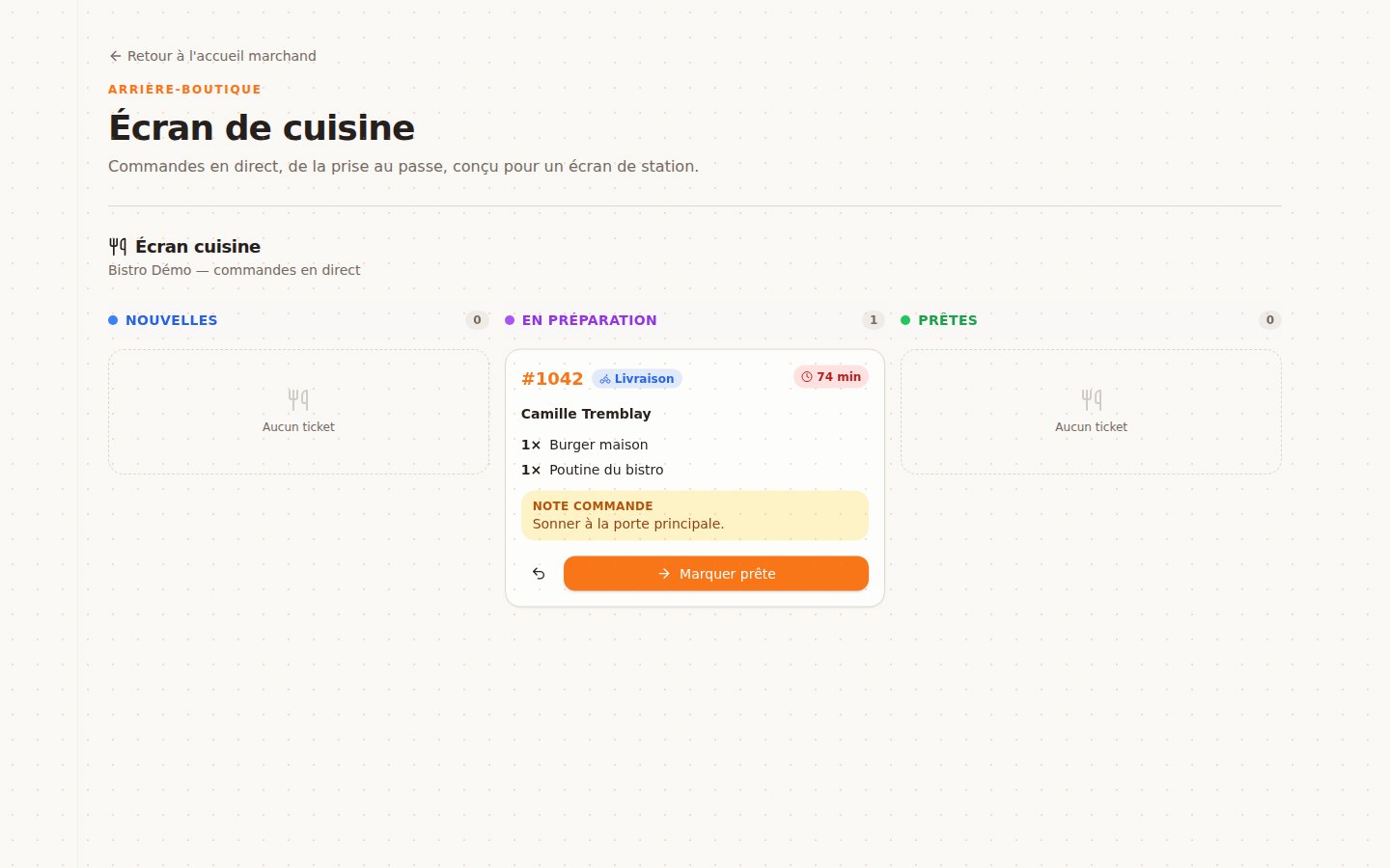 Le ticket de cuisine 1042 avec les mêmes articles